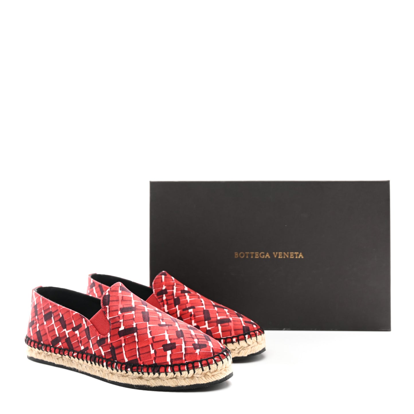 Satin Micro Square Grid Espadrille 36 Red Multicolor