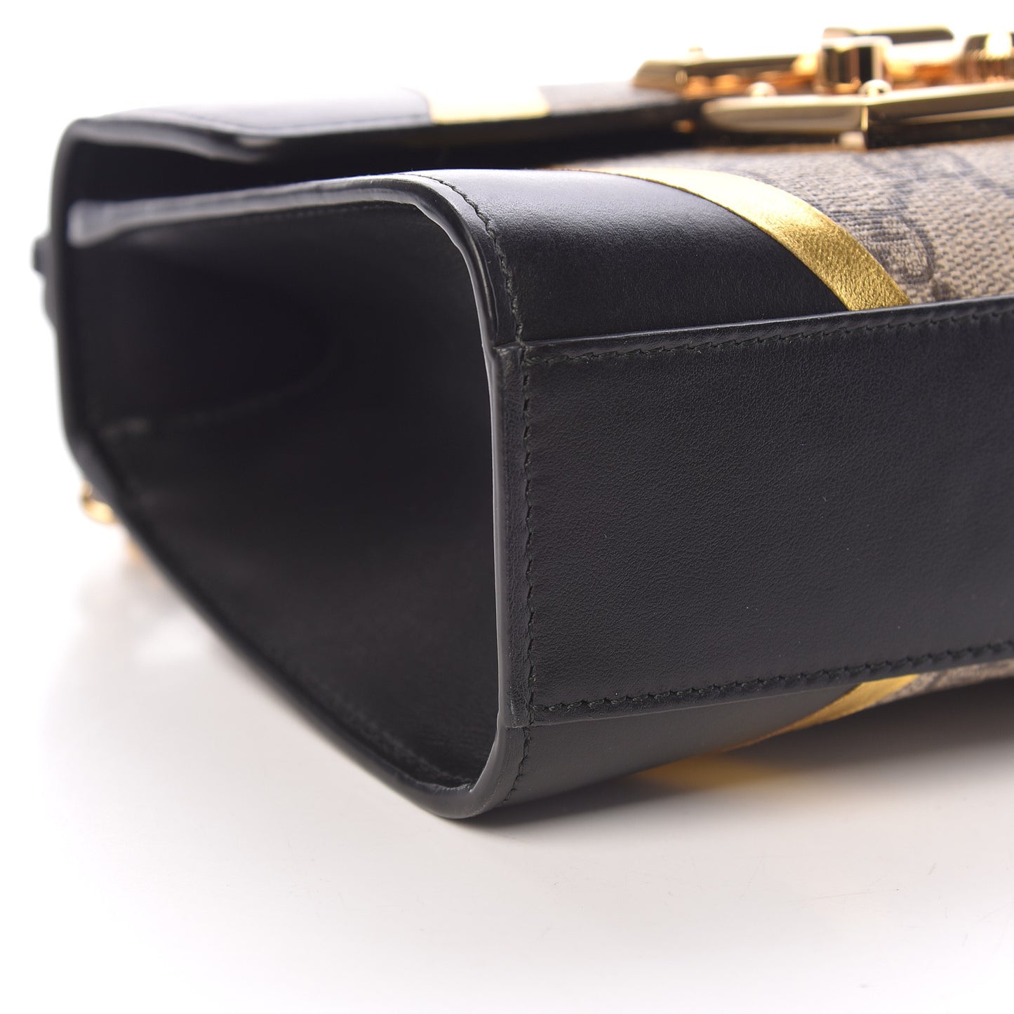 Calfskin GG Supreme Monogram Small Padlock Shoulder Bag Black Gold