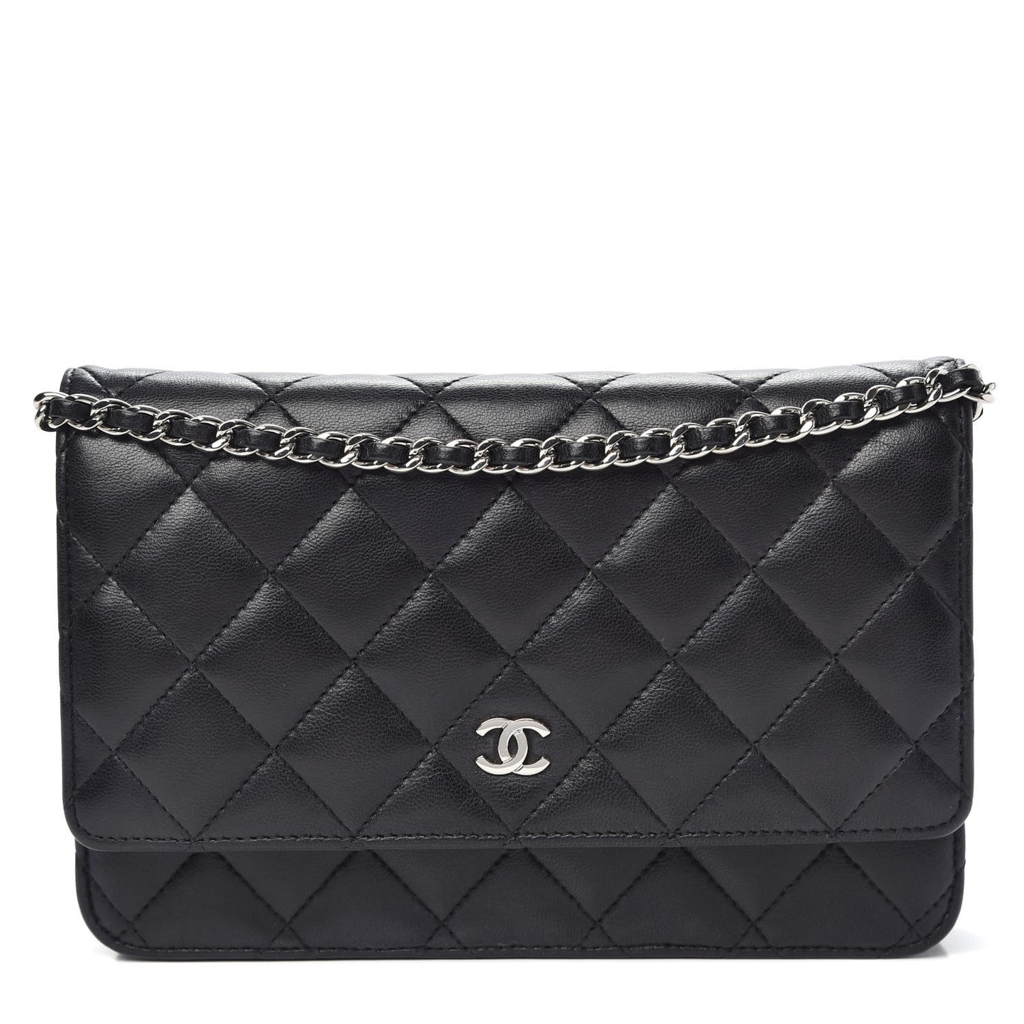 Lambskin Quilted Wallet On Chain WOC Black