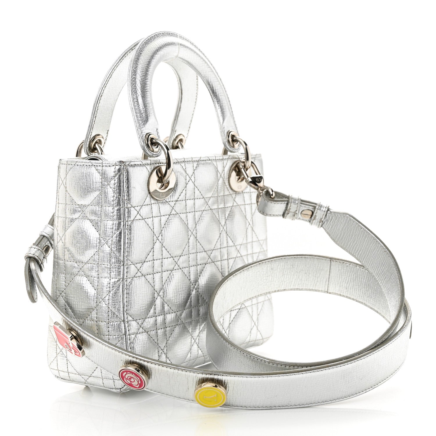 Christian Dior CHRISTIAN DIOR Metallic Grained Calfskin Cannage Small Lucky Badges My Lady Dior Silver 3 of 14