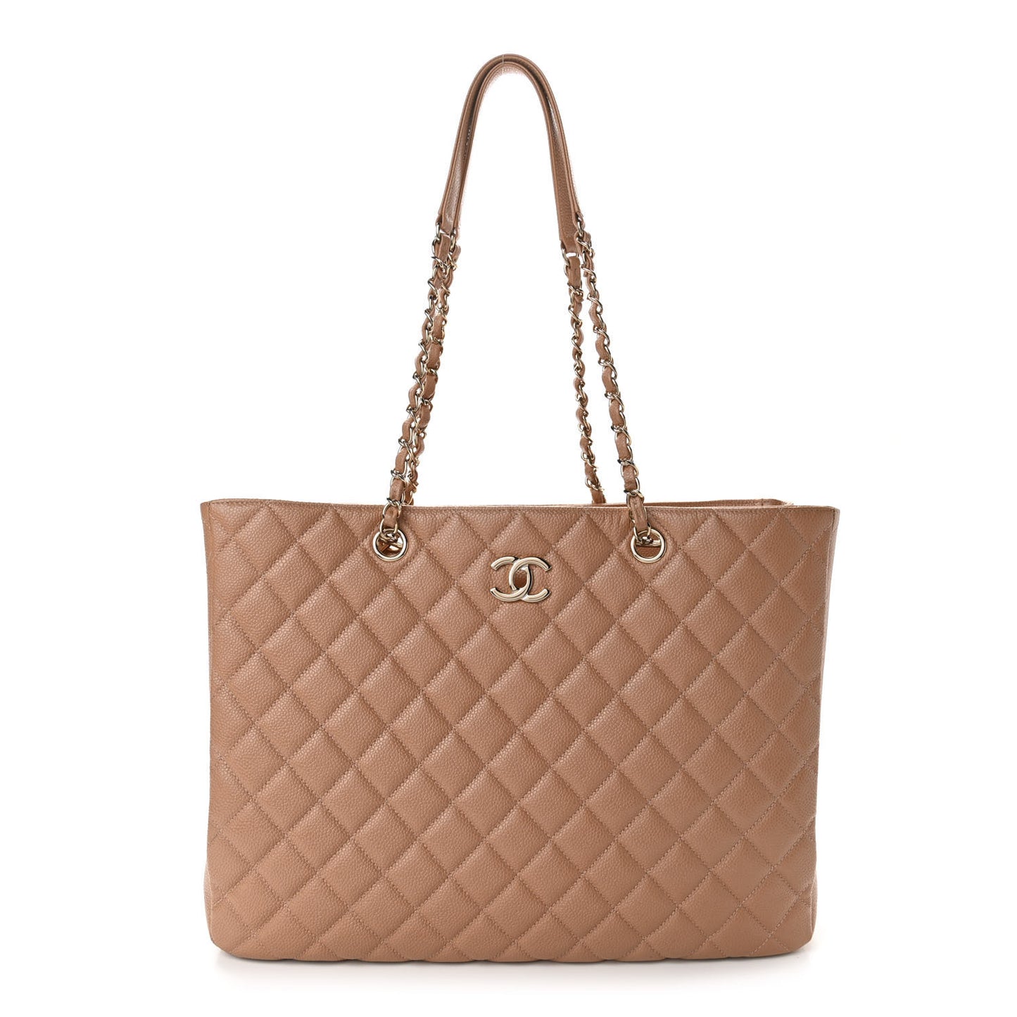 Caviar Quilted Large Shopping Tote Dark Beige