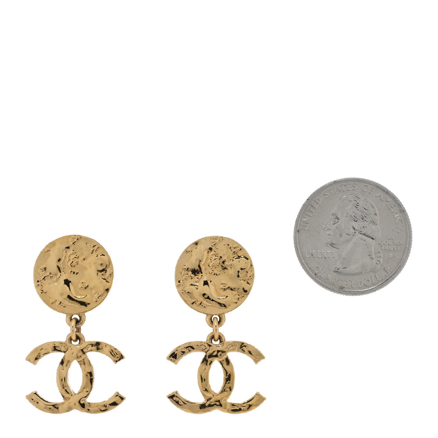 Metal Disc CC Drop Earrings Gold