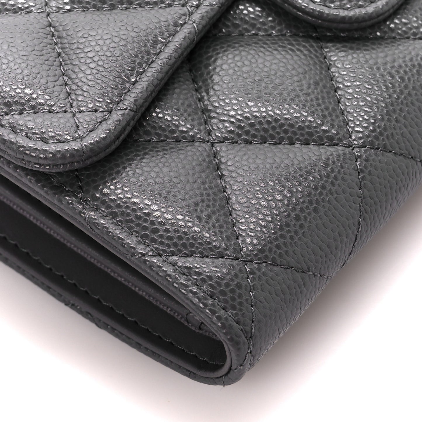 Caviar Quilted Medium Flap Wallet Grey