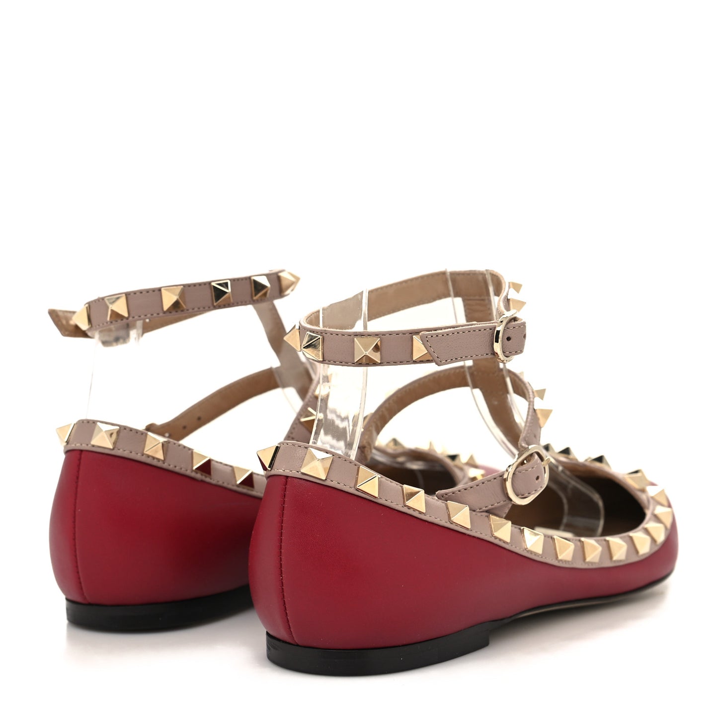 Calfskin Nappa Rockstud Cage Ballerina Flats 37 Scarlet Poudre