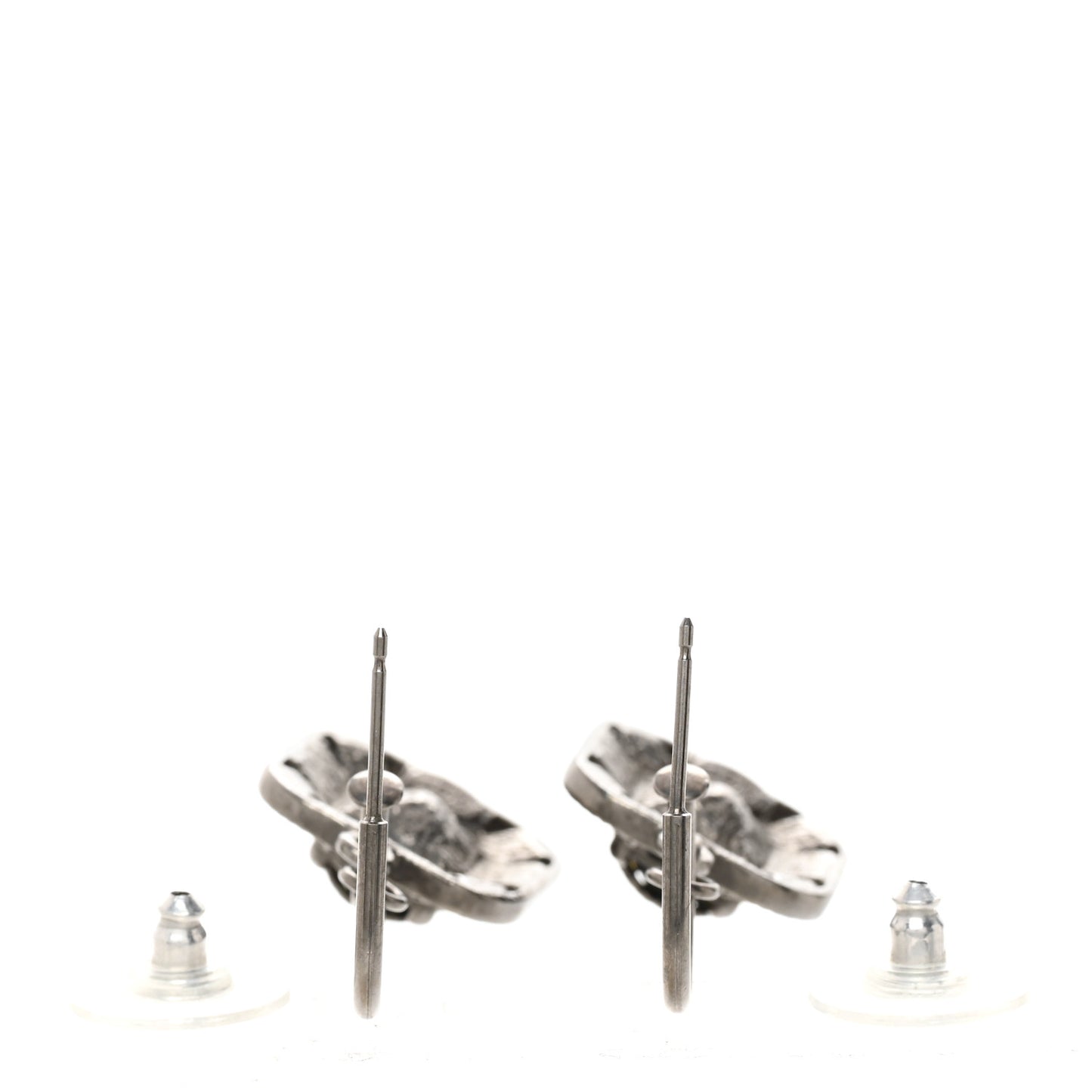 Baguette Crystal CC Drop Earrings Silver Black