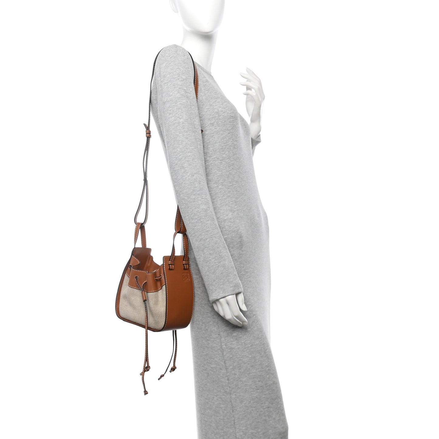 Calfskin Canvas Mini Hammock Shoulder Bag Natural Tan