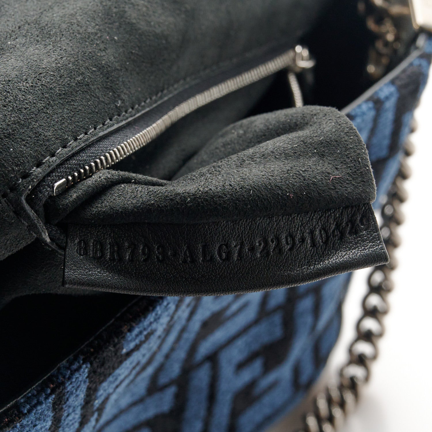 Fendi Chenille Vitello Seta FF Midi Chain Baguette Blue Black 8 of 11