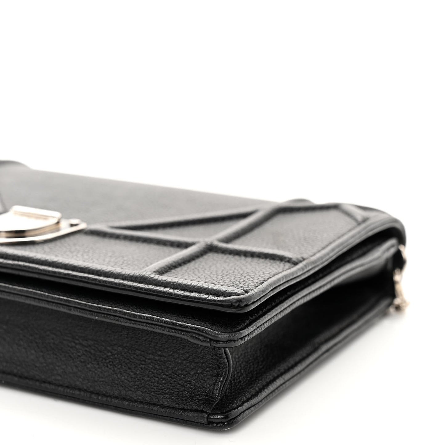 Grained Calfskin Diorama Wallet on Chain Pouch Black