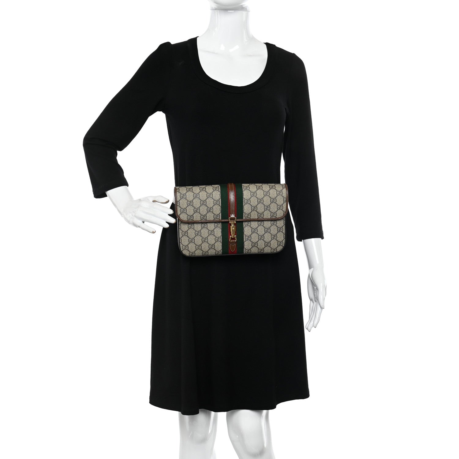 Gucci GG Supreme Monogram Azalea Calfskin Web Jackie 1961 Belt Bag 80 32 Beige Ebony Brown Sugar 2 of 12