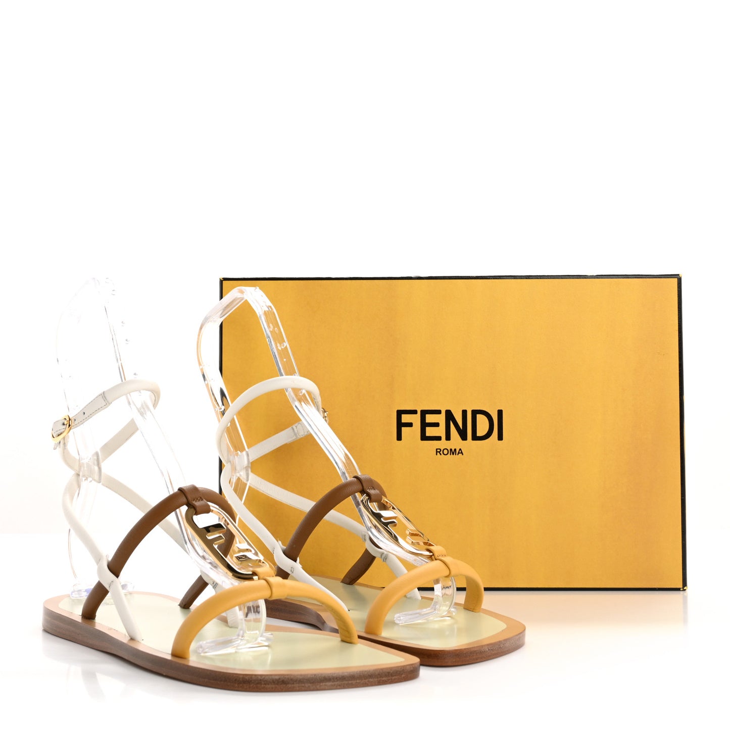 Nappa Fendi O'Lock Gladiator Flat Sandals 37 Semolina Sabbia White