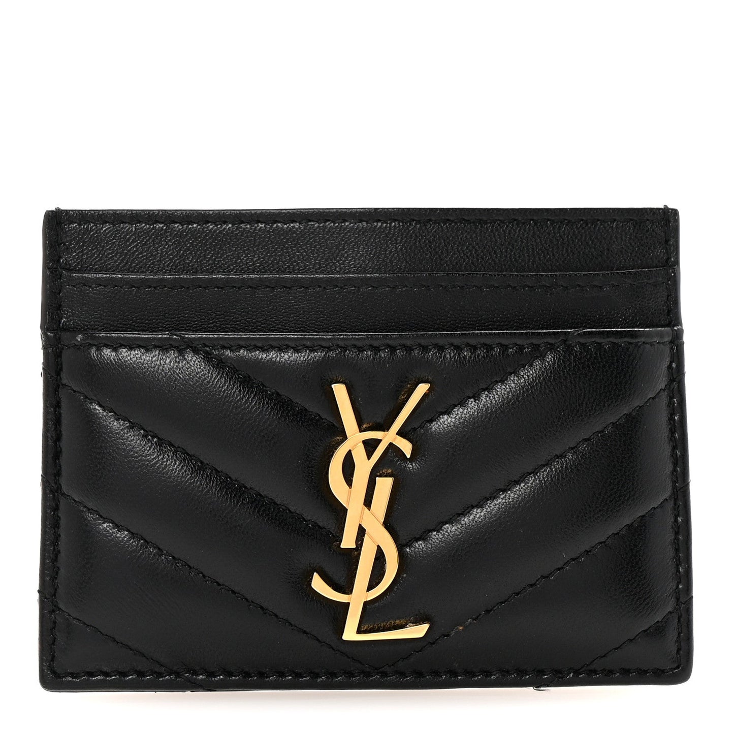 Lambskin Matelasse Chevron Monogram Credit Card Case Black