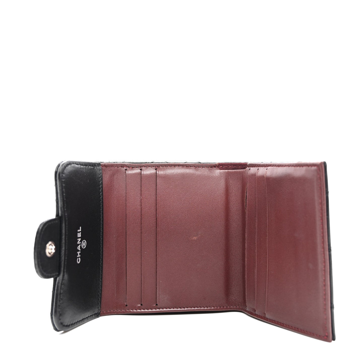 Lambskin Quilted Tri-Fold Flap Wallet Black
