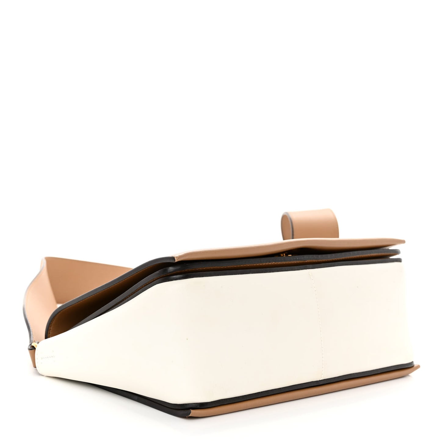 Shiny Smooth Calfskin Medium Frame Shoulder Bag Tan Optic White