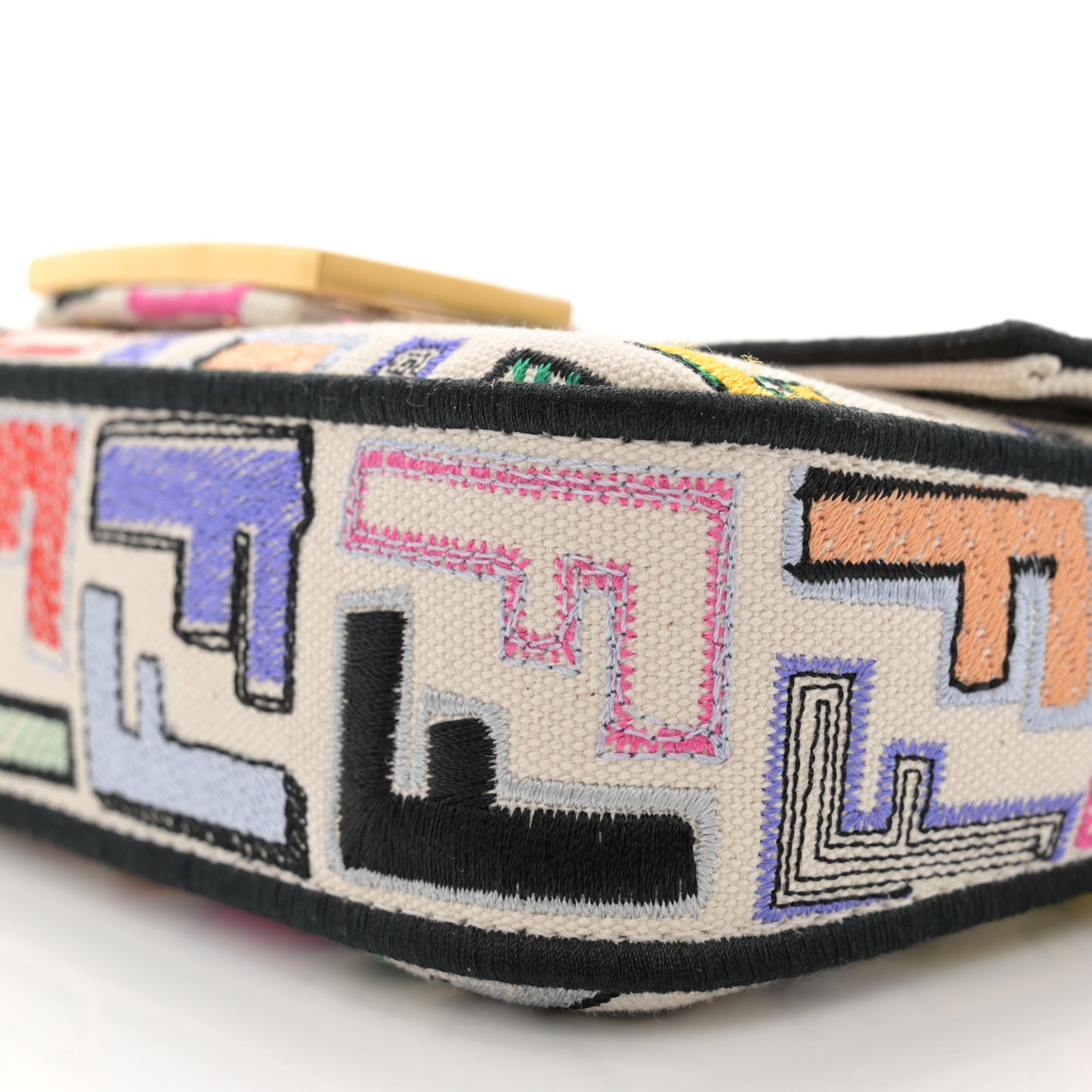 Canvas Vitello Seta FF Embroidered Chinese Valentines Day Mini Baguette Multicolor