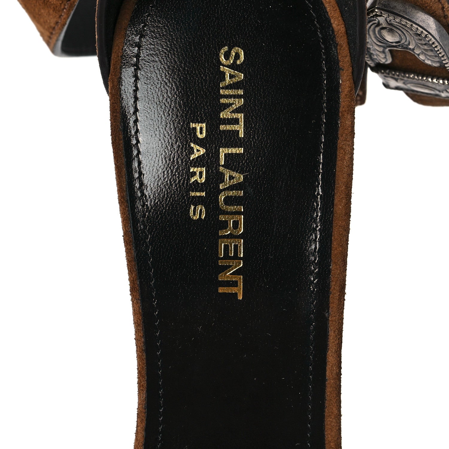 Saint Laurent Suede Mica Buckle Western Ankle Sandals 39 Brown 7 of 8