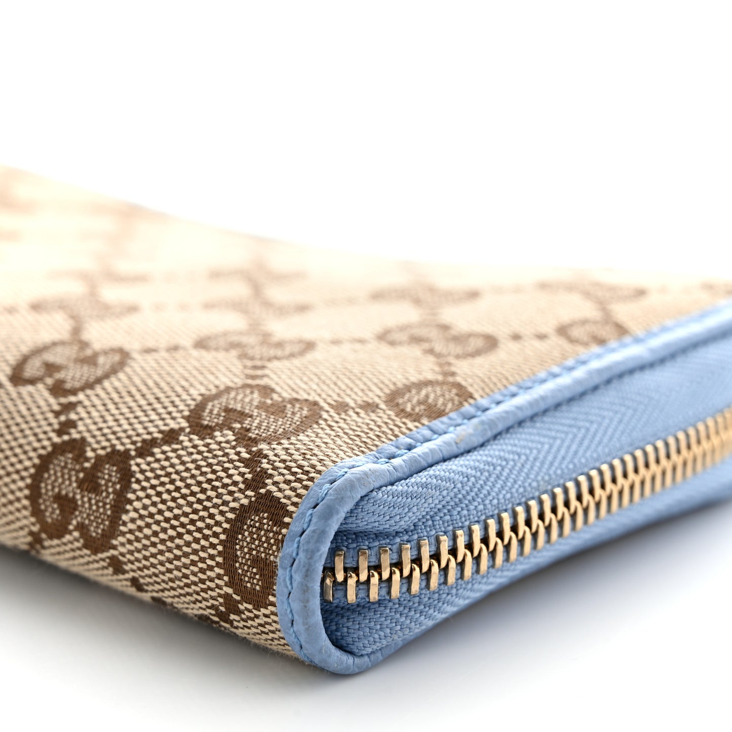 Monogram Dollar Calfskin Zip Around Wallet Beige Ebony Mineral Blue