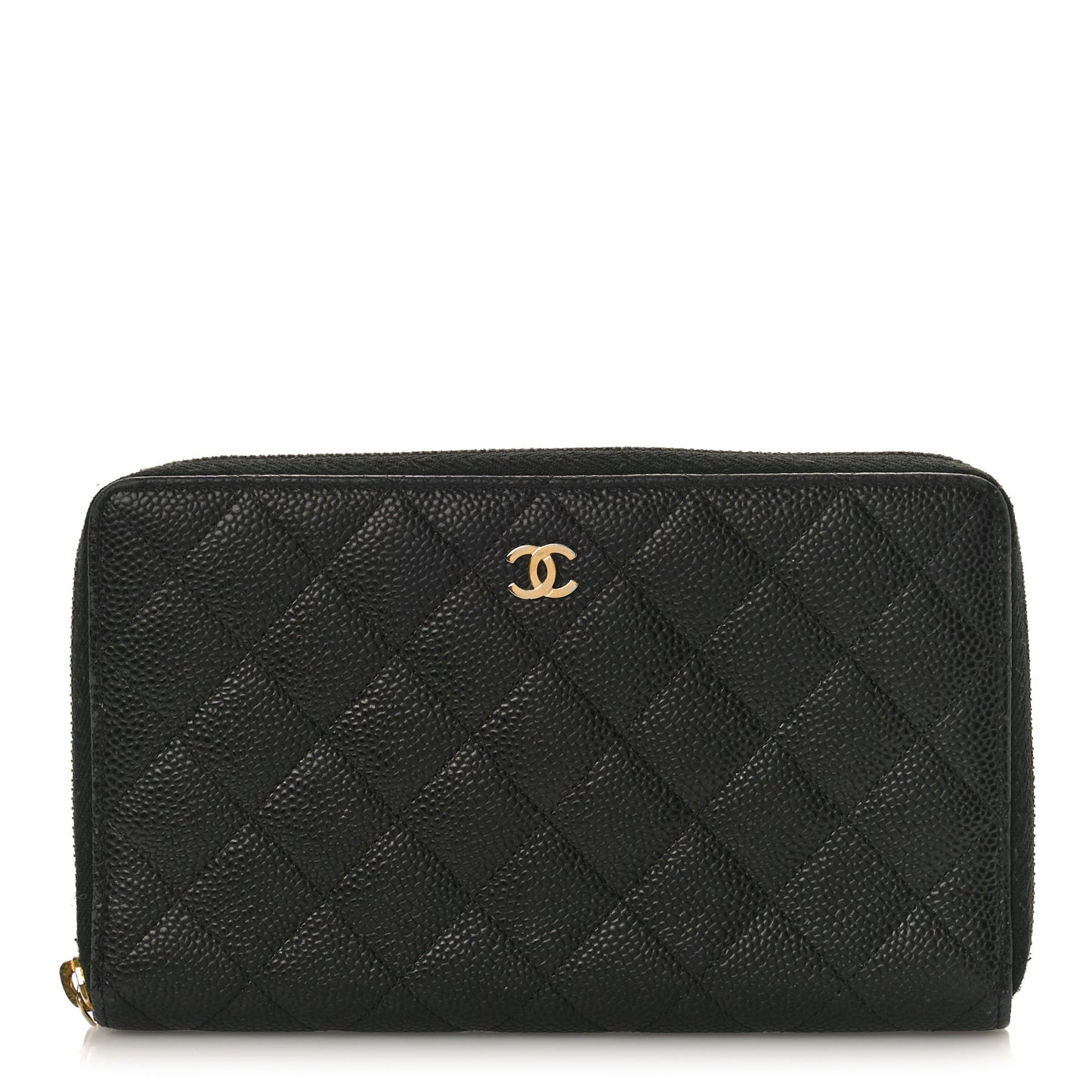 Caviar Quilted Large Zip Around Organizer Wallet Black