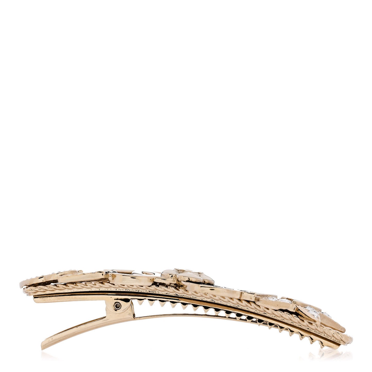Metal Crystal CC Rue Cambon Hair Clip Gold Pearly White