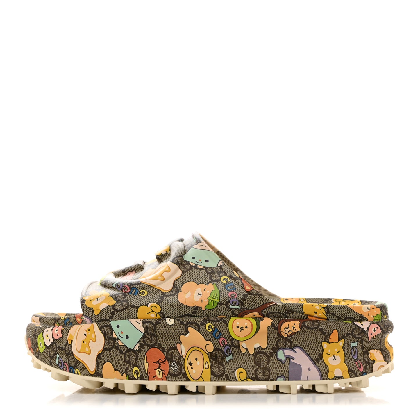X PIKARAR Cubic Rubber Monogram Animal Print Womens Interlocking G Platform 42mm Slide Sandals 37 Beige Ebony Multicolor