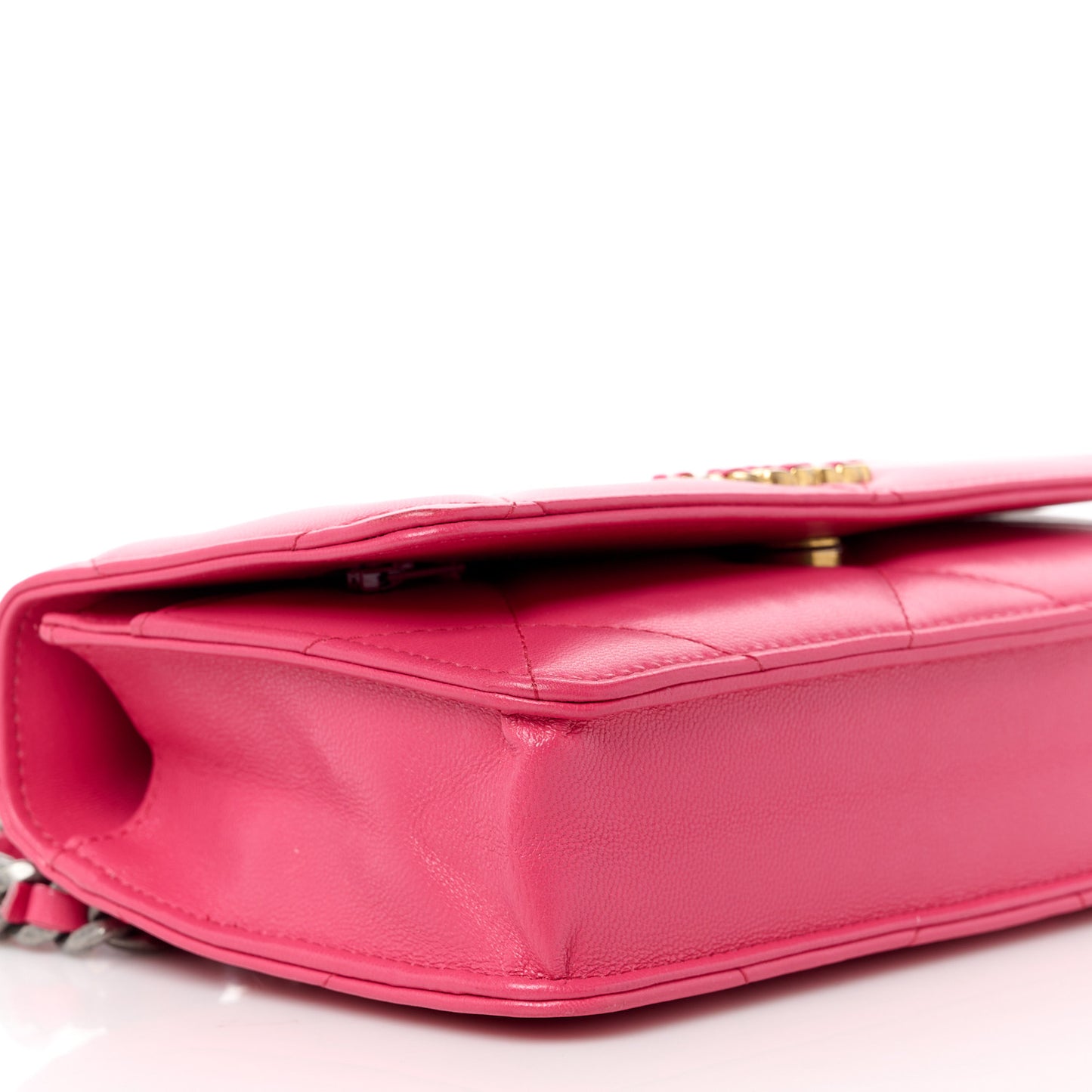 Lambskin Quilted Chanel 19 Wallet On Chain WOC Dark Pink