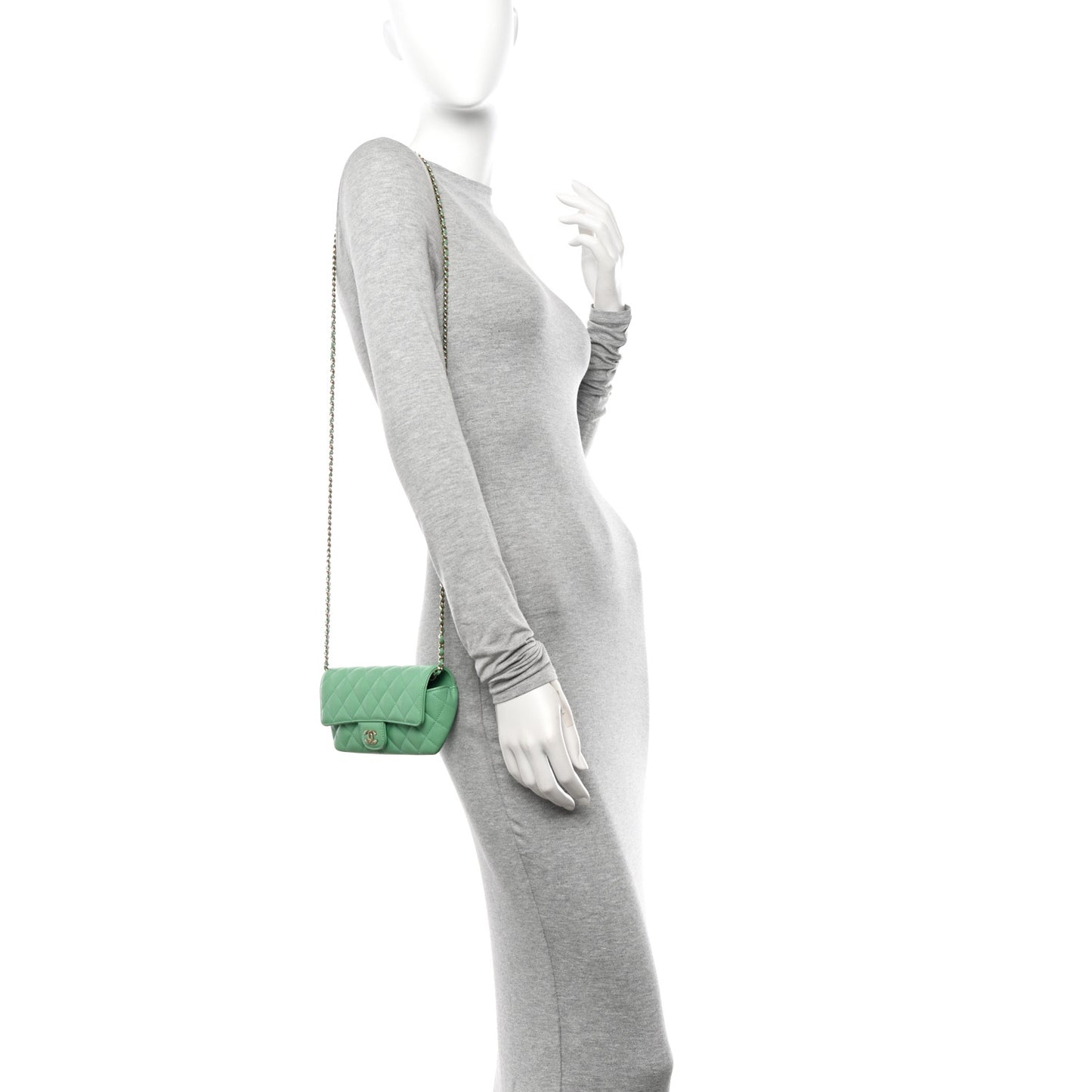 Caviar Quilted Glasses Case With Chain Green