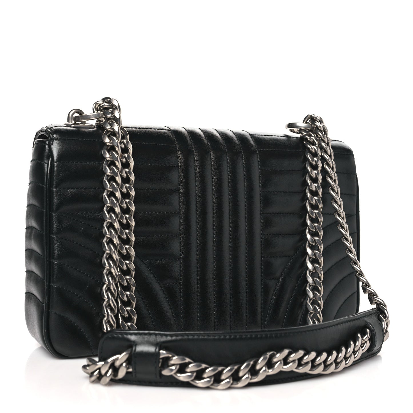 Soft Calfskin Impunture Diagramme Medium Chain Flap Shoulder Bag Black