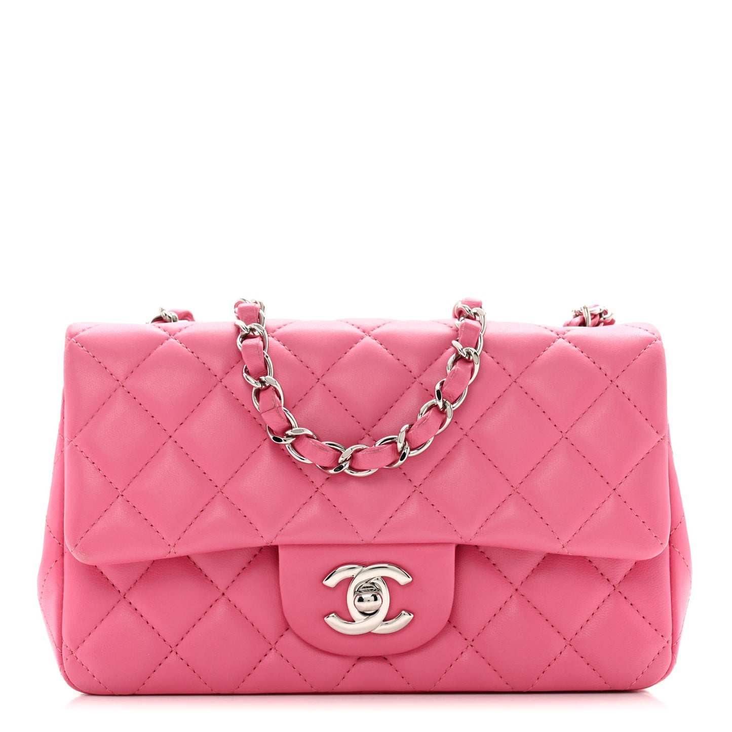 Lambskin Quilted Mini Rectangular Flap Pink