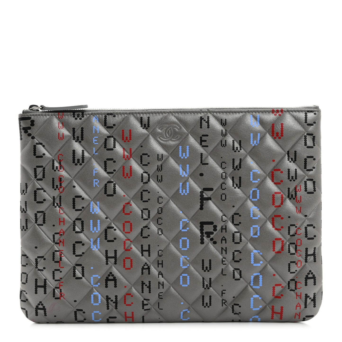 Metallic Lambskin Quilted Medium Data Center Cosmetic Case Silver