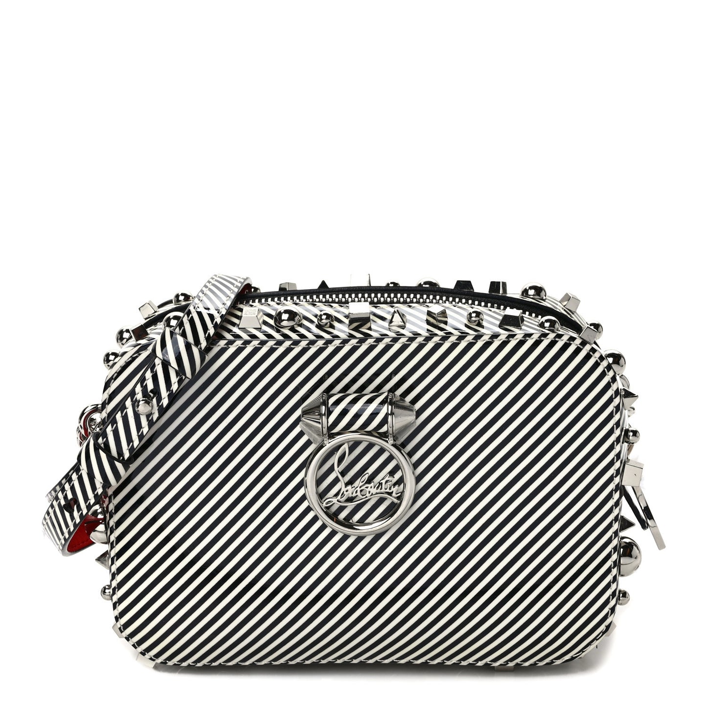 Patent Striped Spikes Mini Rubylou Crossbody Black White
