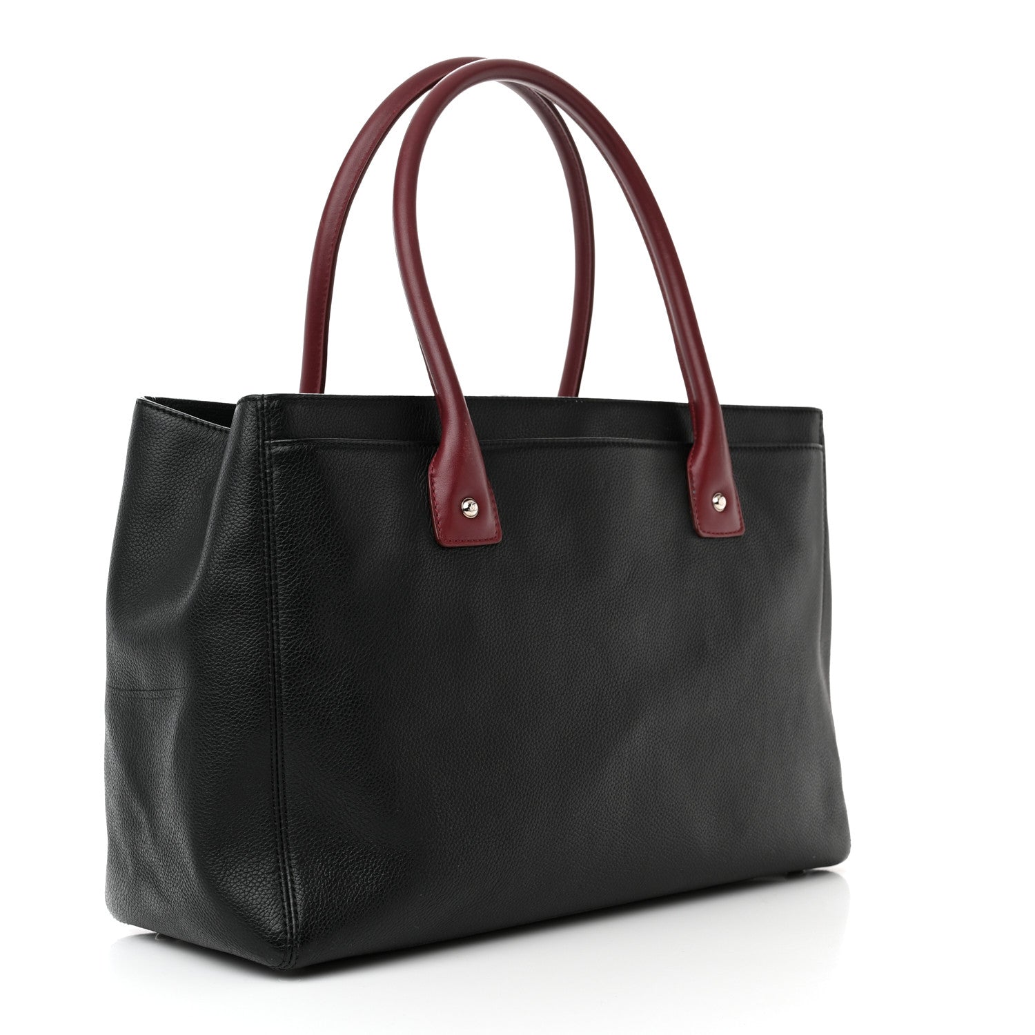Chanel Calfskin Cerf Executive Shopper Tote Burgundy Black 3 of 15