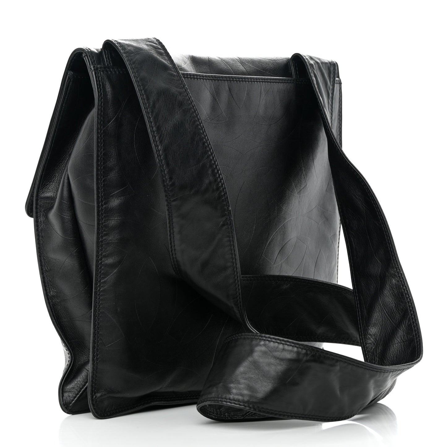 Calfskin Embossed CC Messenger Bag Black