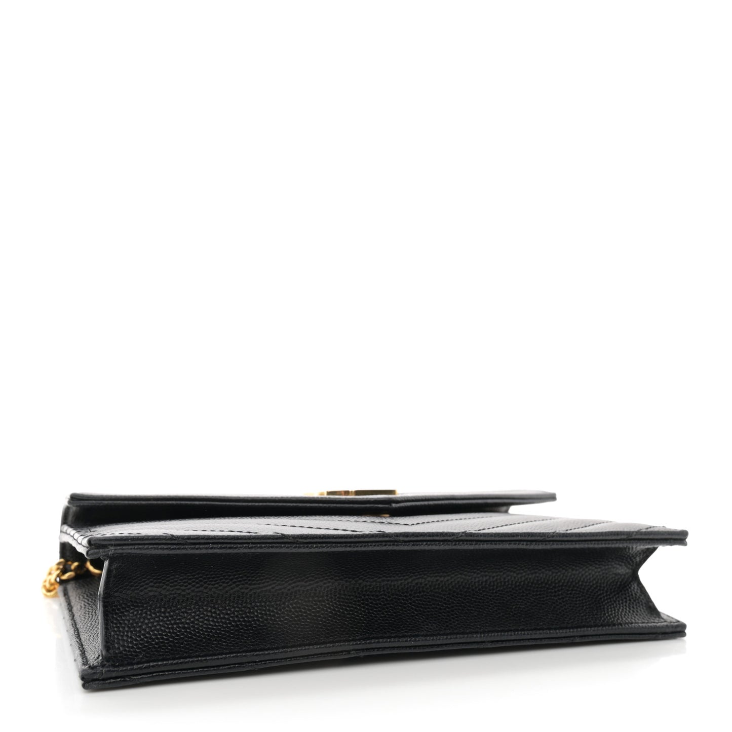 Grain De Poudre Matelasse Chevron Monogram Envelope Chain Wallet Black