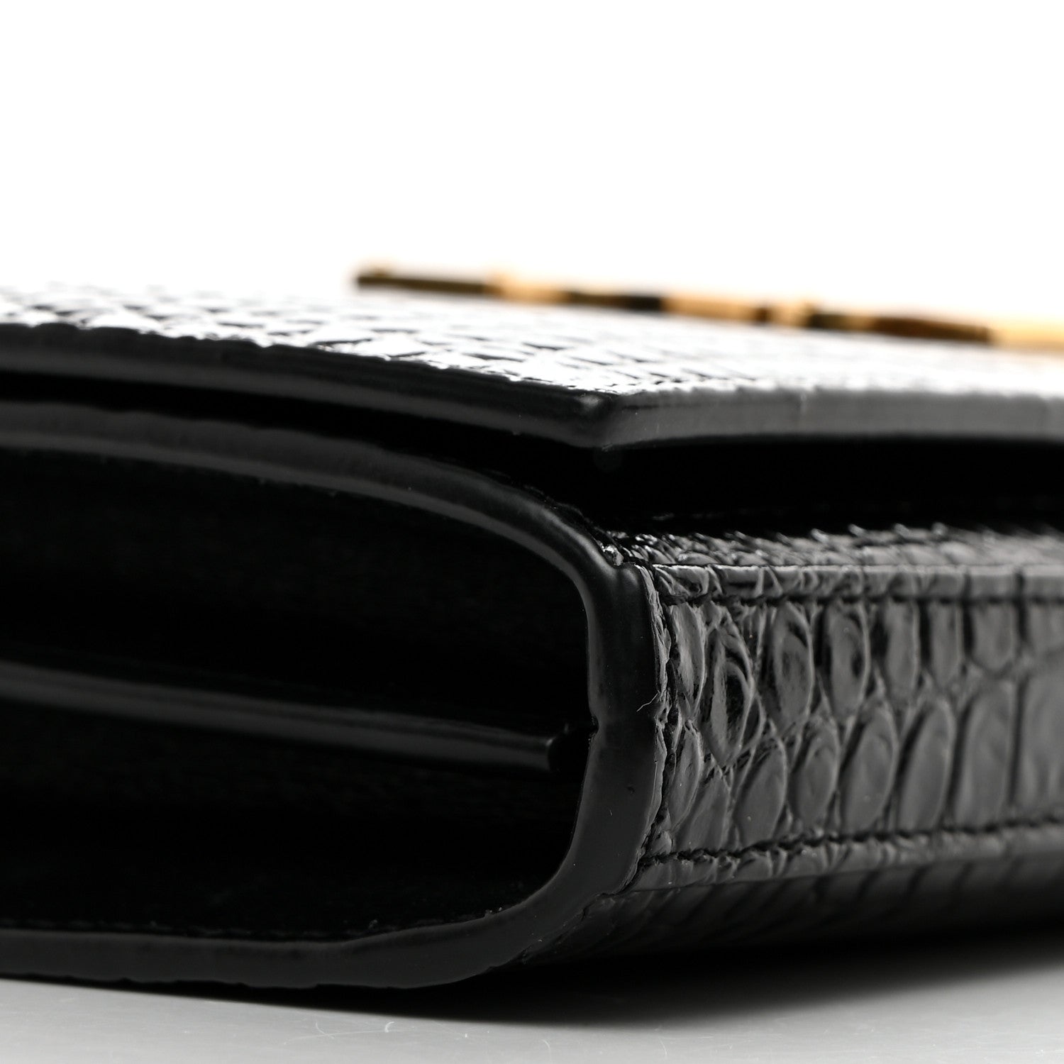 Saint Laurent Calfskin Crocodile Embossed Cassandre Wallet On Chain WOC Black 9 of 11