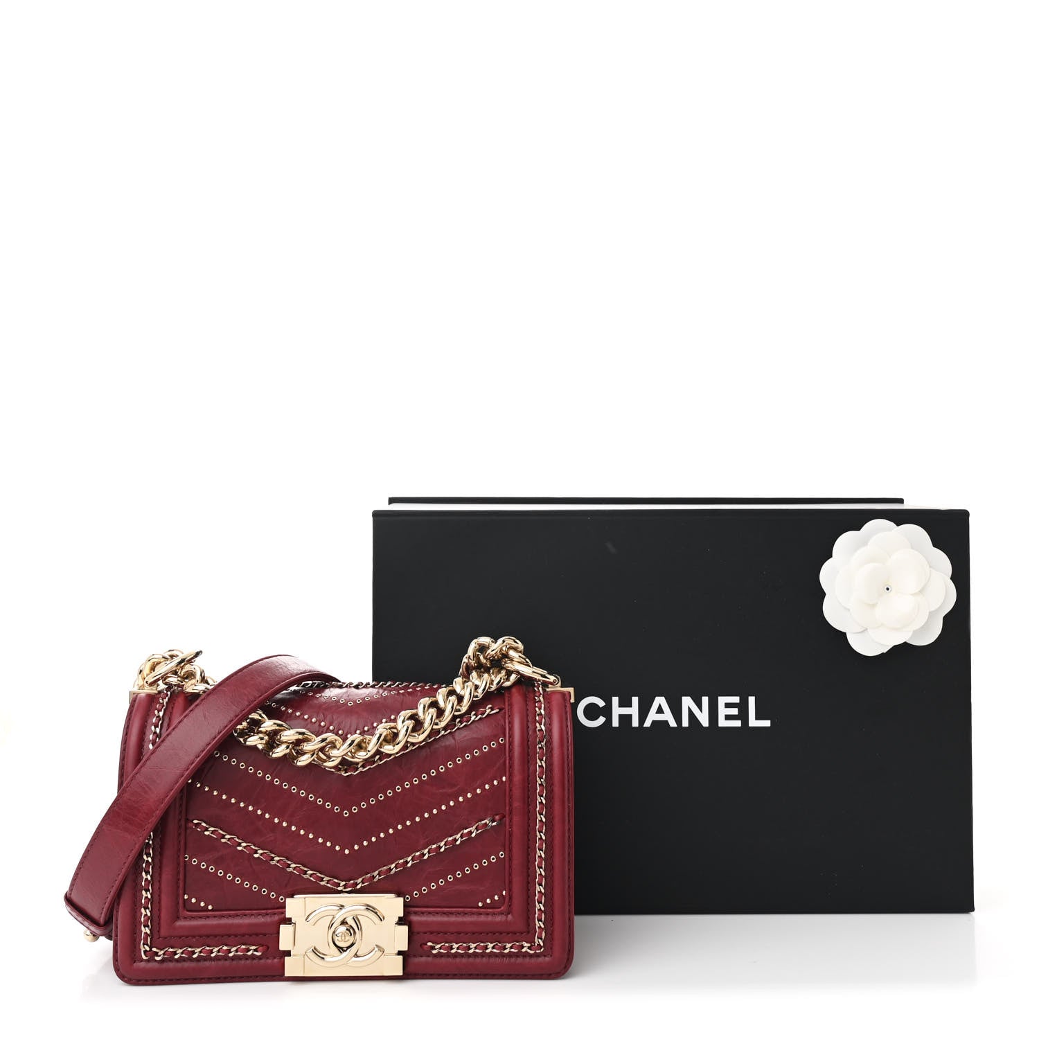 Chanel Crumpled Calfskin Chevron Small Chain Boy Flap Burgundy 11 of 11