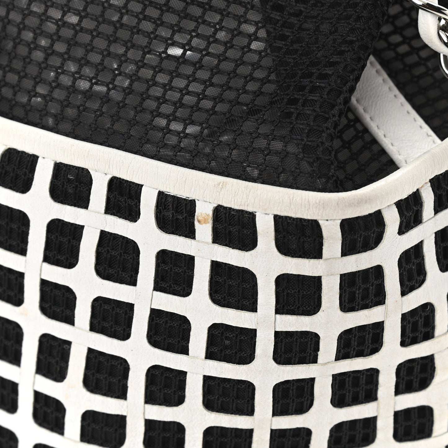 Calfskin Mesh Chain Bucket Bag Black White