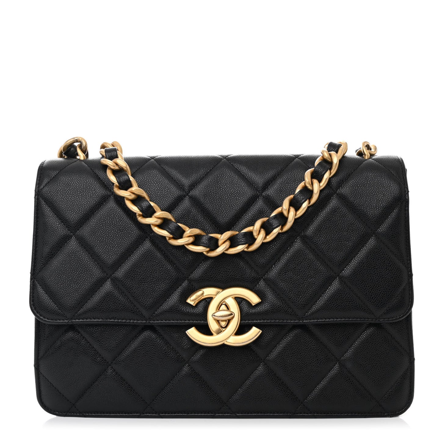 Caviar Quilted CC Large Flap Black