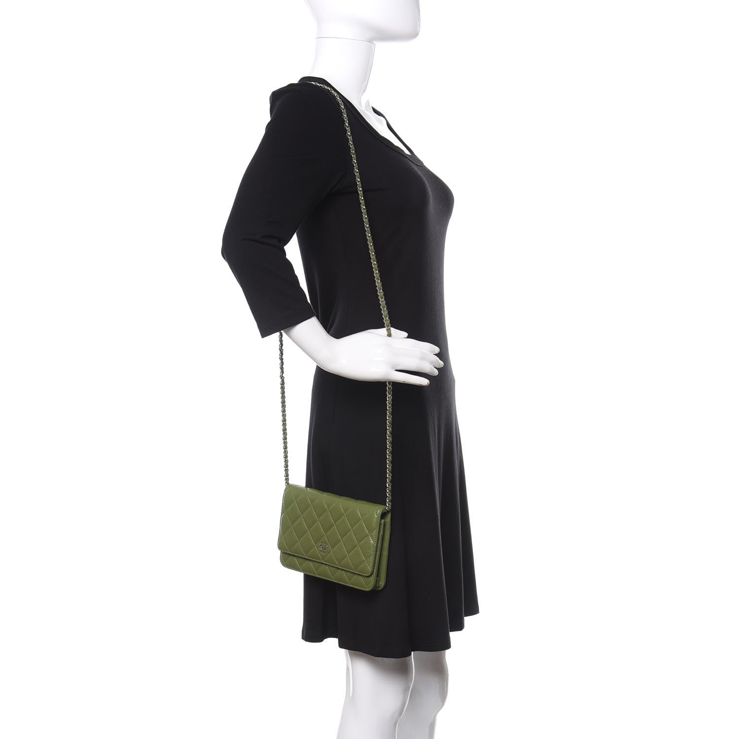 Chanel Lambskin Quilted Wallet On Chain WOC Green 2 of 10