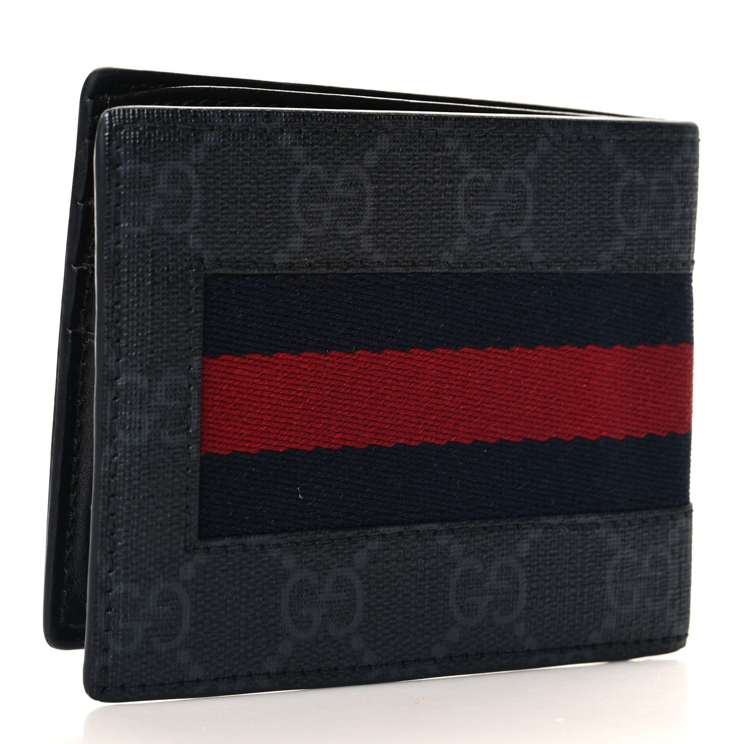 GG Supreme Monogram Selleria Calfskin Web New Web Bi-Fold Wallet Black