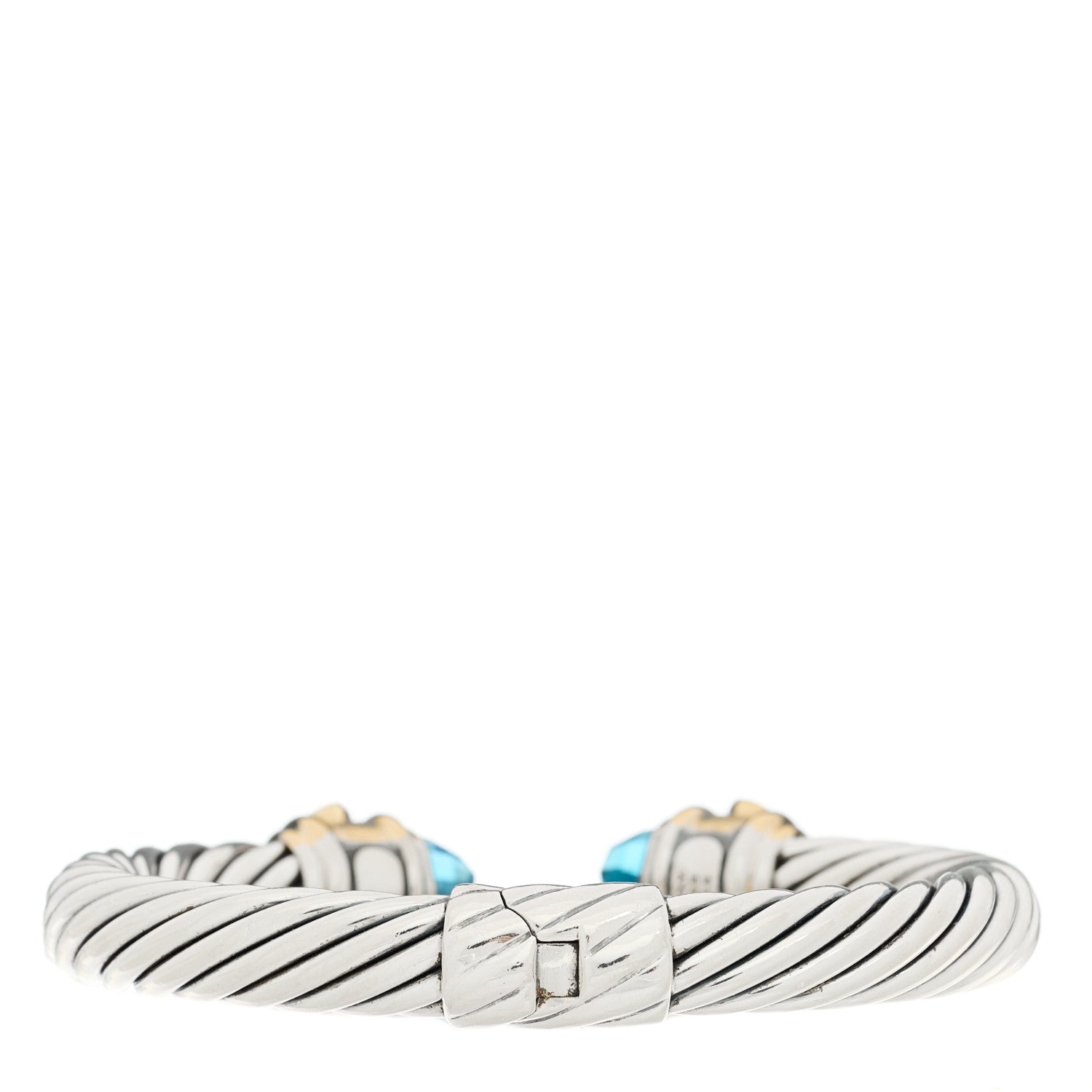 David Yurman Sterling Silver 14K Yellow Gold Blue Topaz Iolite 9mm Cable Renaissance Bracelet 2 of 3