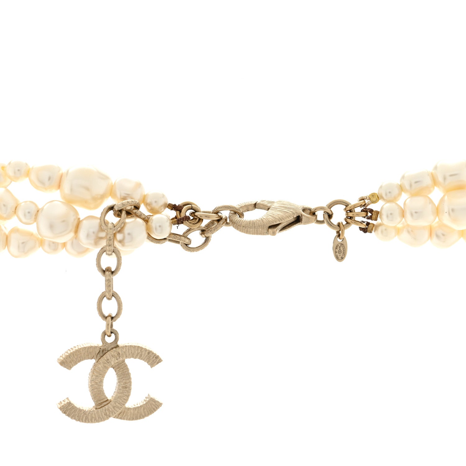 Chanel Graduated Pearl Crystal CC Multi Strand Necklace Gold 4 of 4