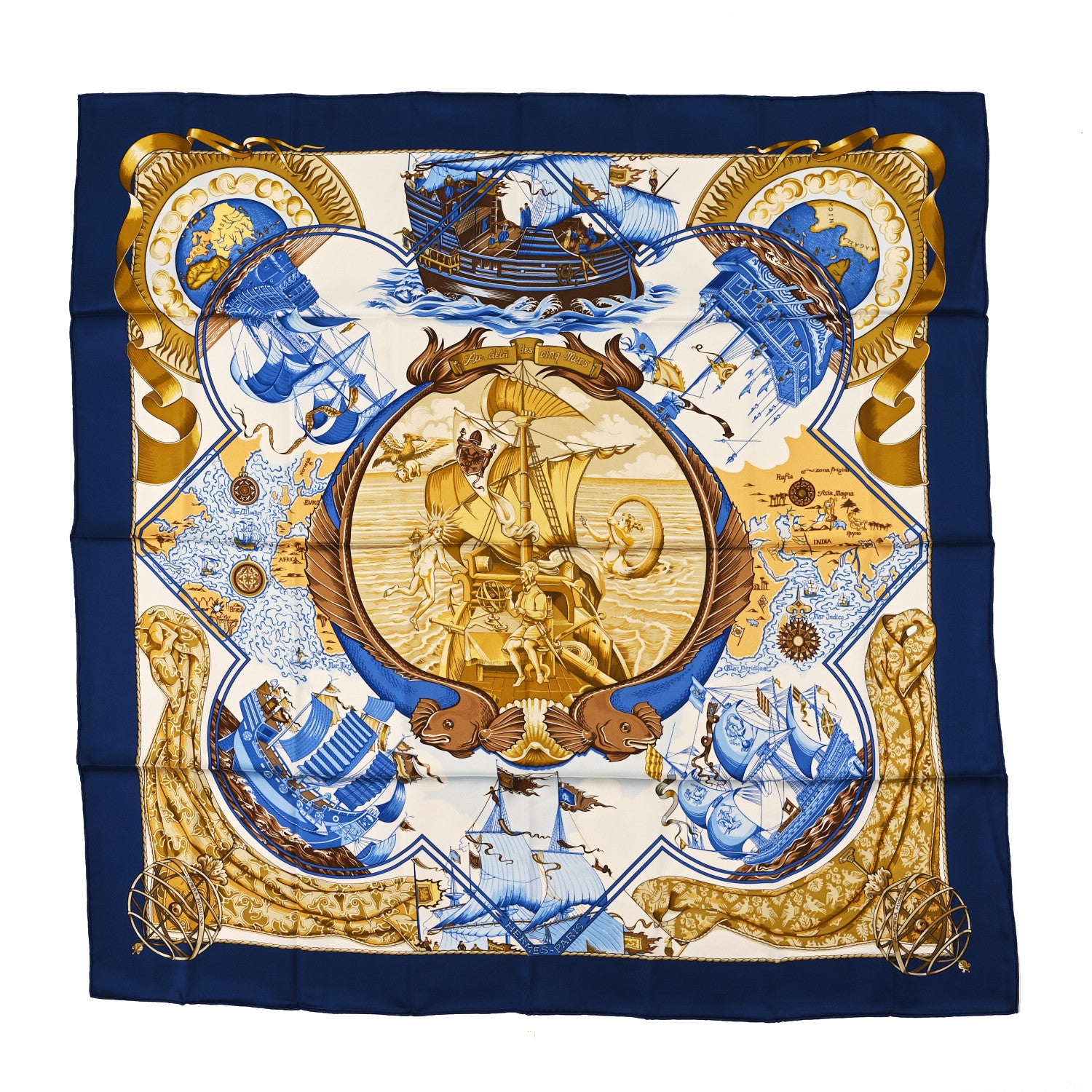 Hermes Silk Au-dela des Cinq Mers Scarf 90 1785358 – FASHIONPHILE