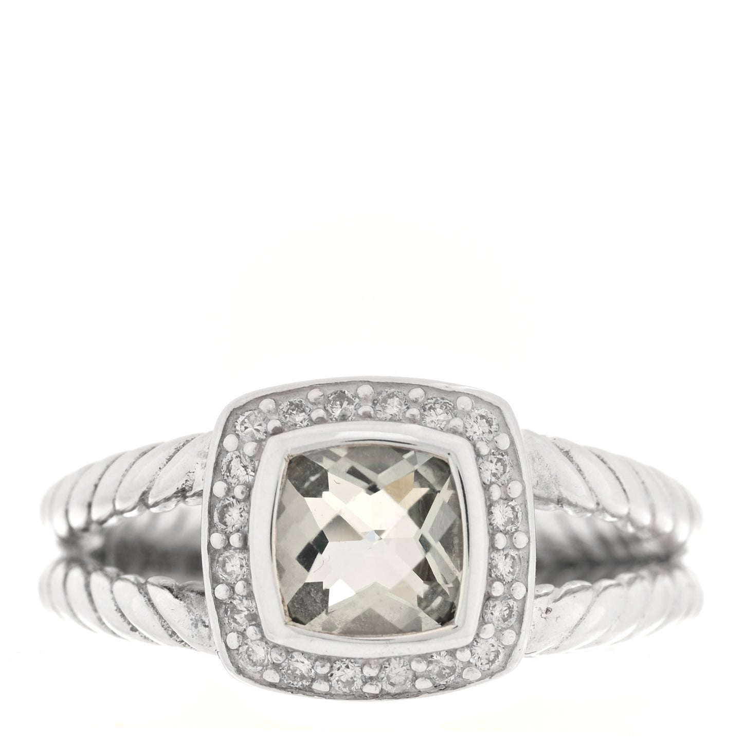 Sterling Silver Diamond Prasiolite 7mm Petite Albion Ring 59 8.75