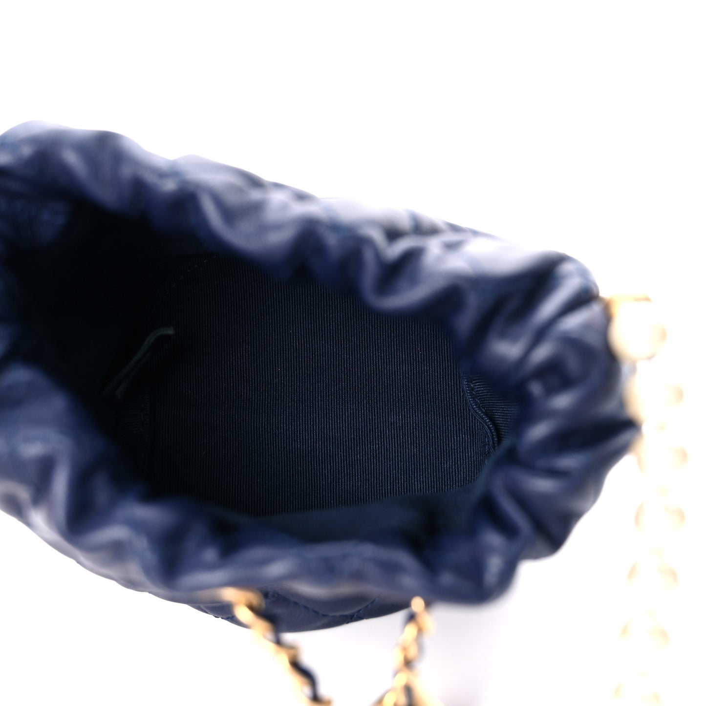 Calfskin Quilted Pearl Mini About Pearls Drawstring Bucket Bag Navy