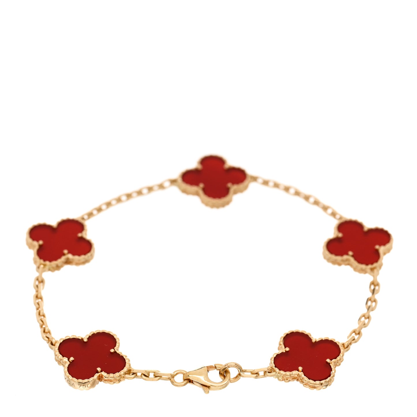 18K Yellow Gold Carnelian 5 Motifs Vintage Alhambra Bracelet