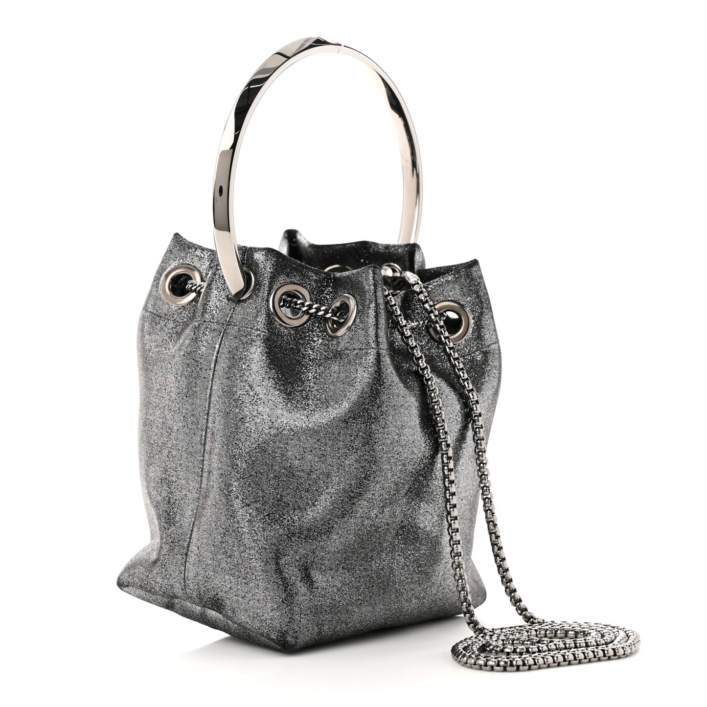 Metallic Fabric Bon Bon Bag Bucket Bag Silver