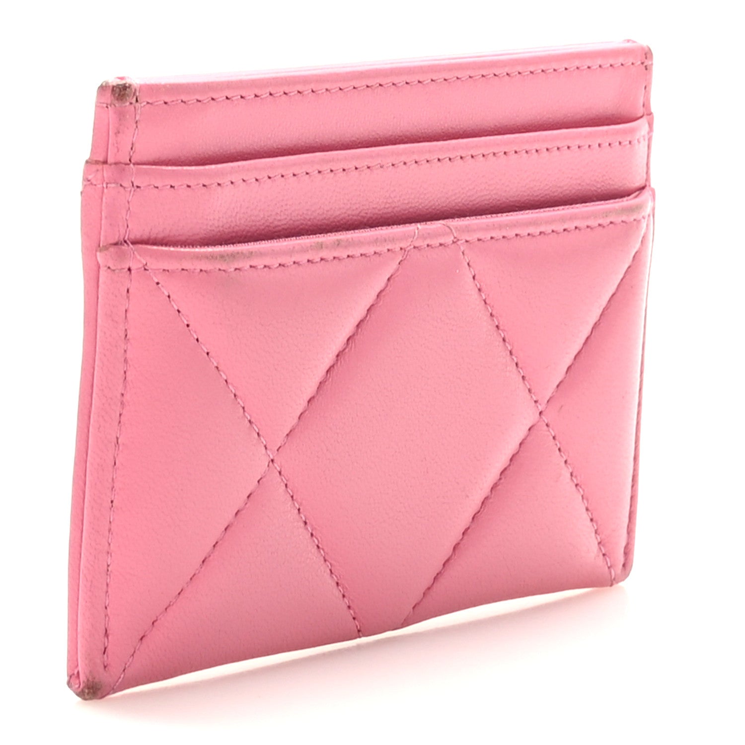 Chanel Lambskin Quilted Chanel 19 Card Holder Dark Pink 3 of 11