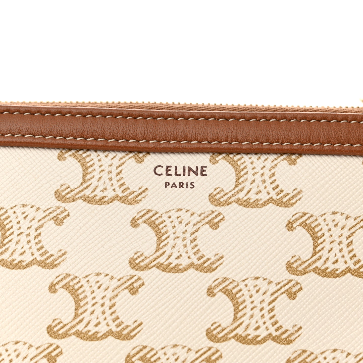 Lambskin Triomphe Canvas Clutch With Chain White Tan