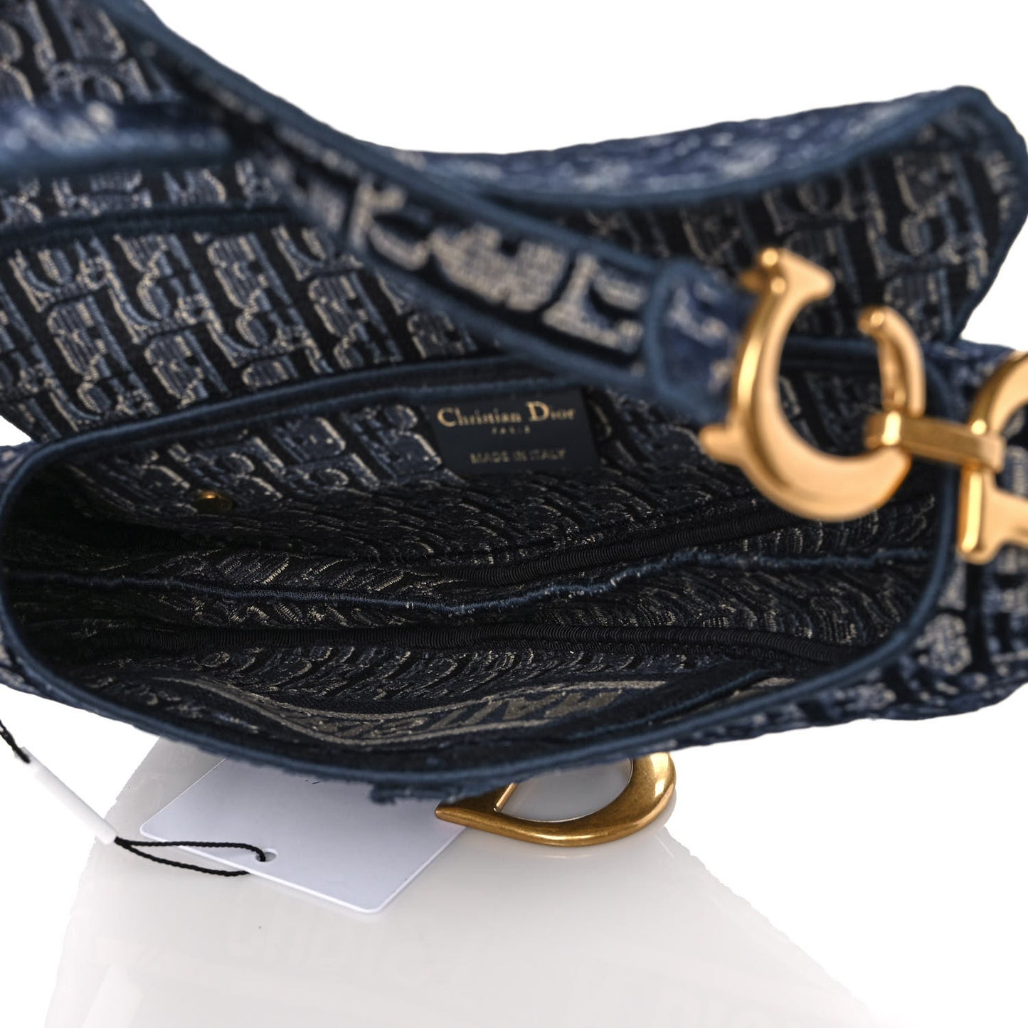Oblique Embroidered Saddle Bag Blue