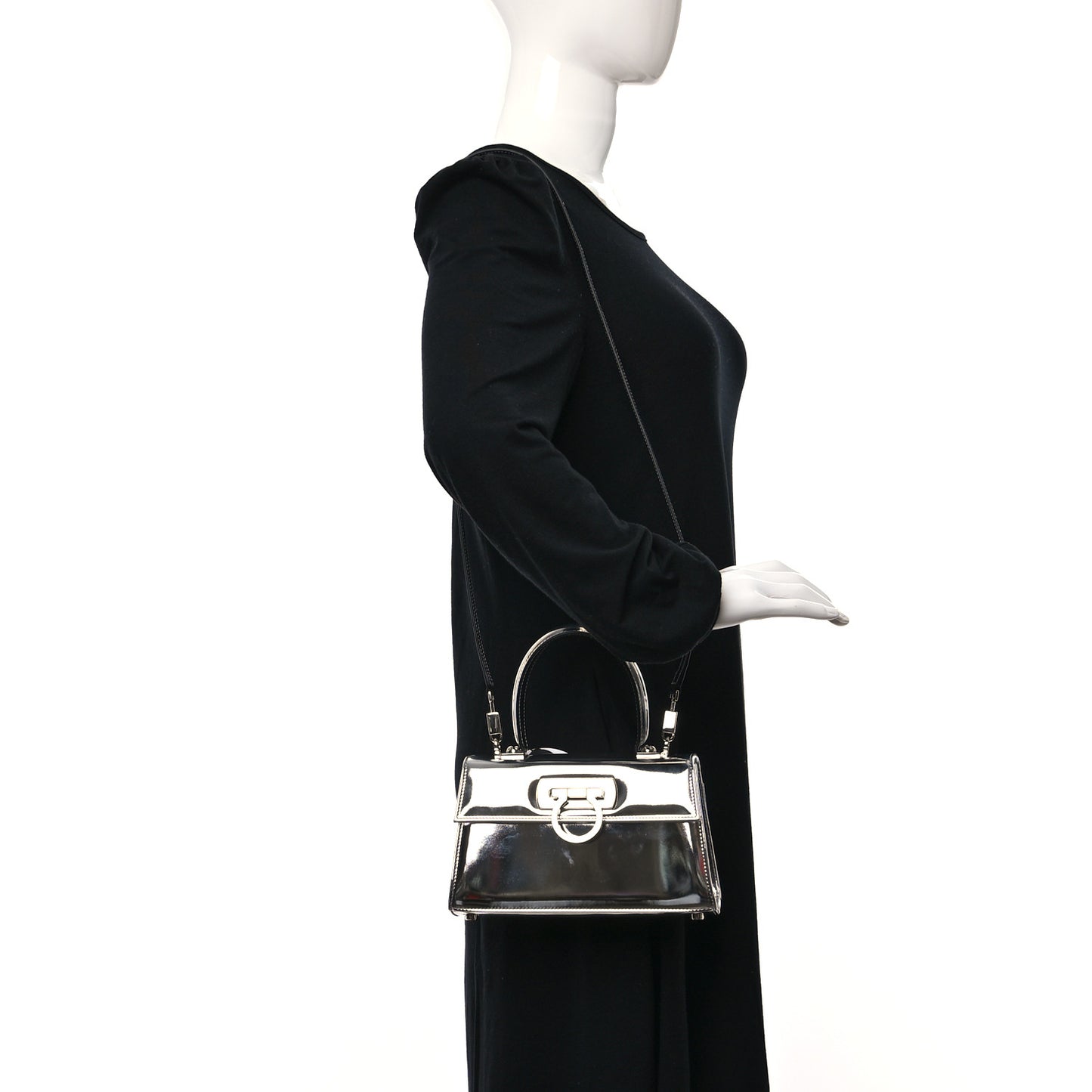 Metallic Calfskin Small Iconic Top Handle Bag Argento