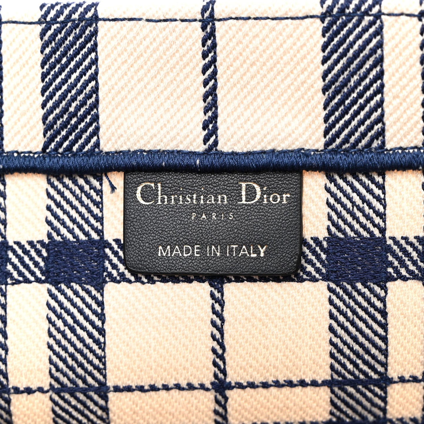 Canvas Embroidered Large Plaid Book Tote Navy
